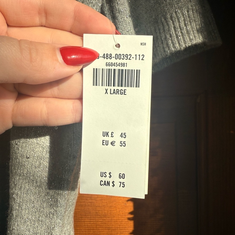 Abercrombie & Fitch Light Grey Sequin Mockneck Sweater Tee - Picture 8 of 8